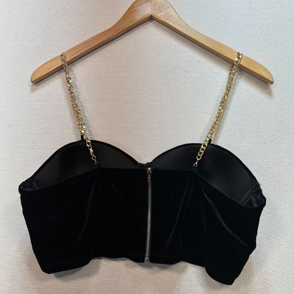 Womens Bae Velvet Bustier Chain Cami Top Size XL Black Sexy Chic Cropped Y2K - Picture 5 of 8